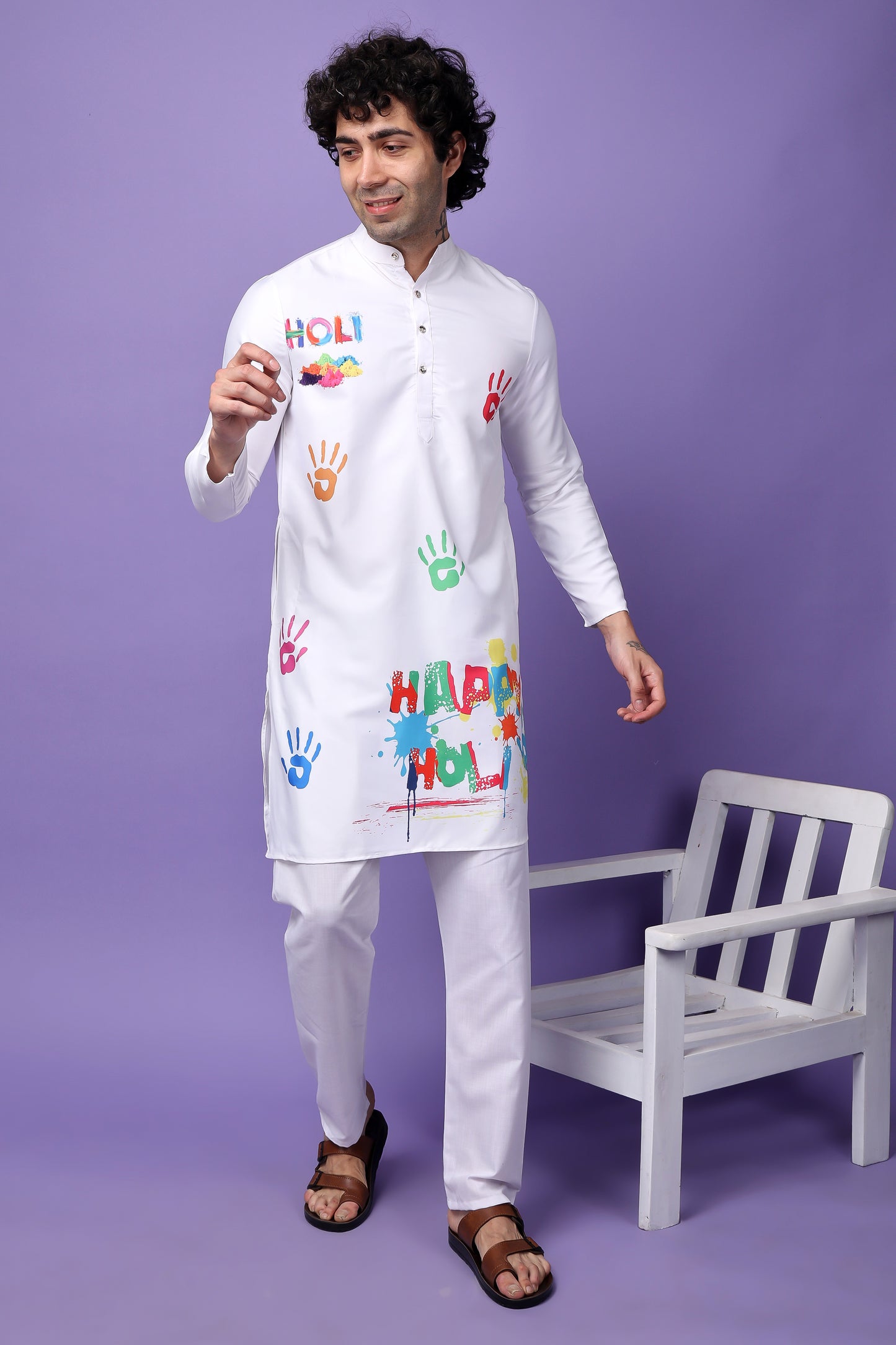 Hangup Men's Printed Holi Kurta Only