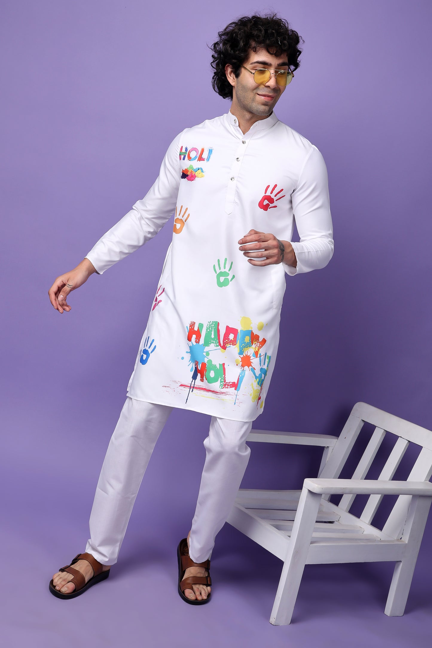 Hangup Men's Printed Holi Kurta Only