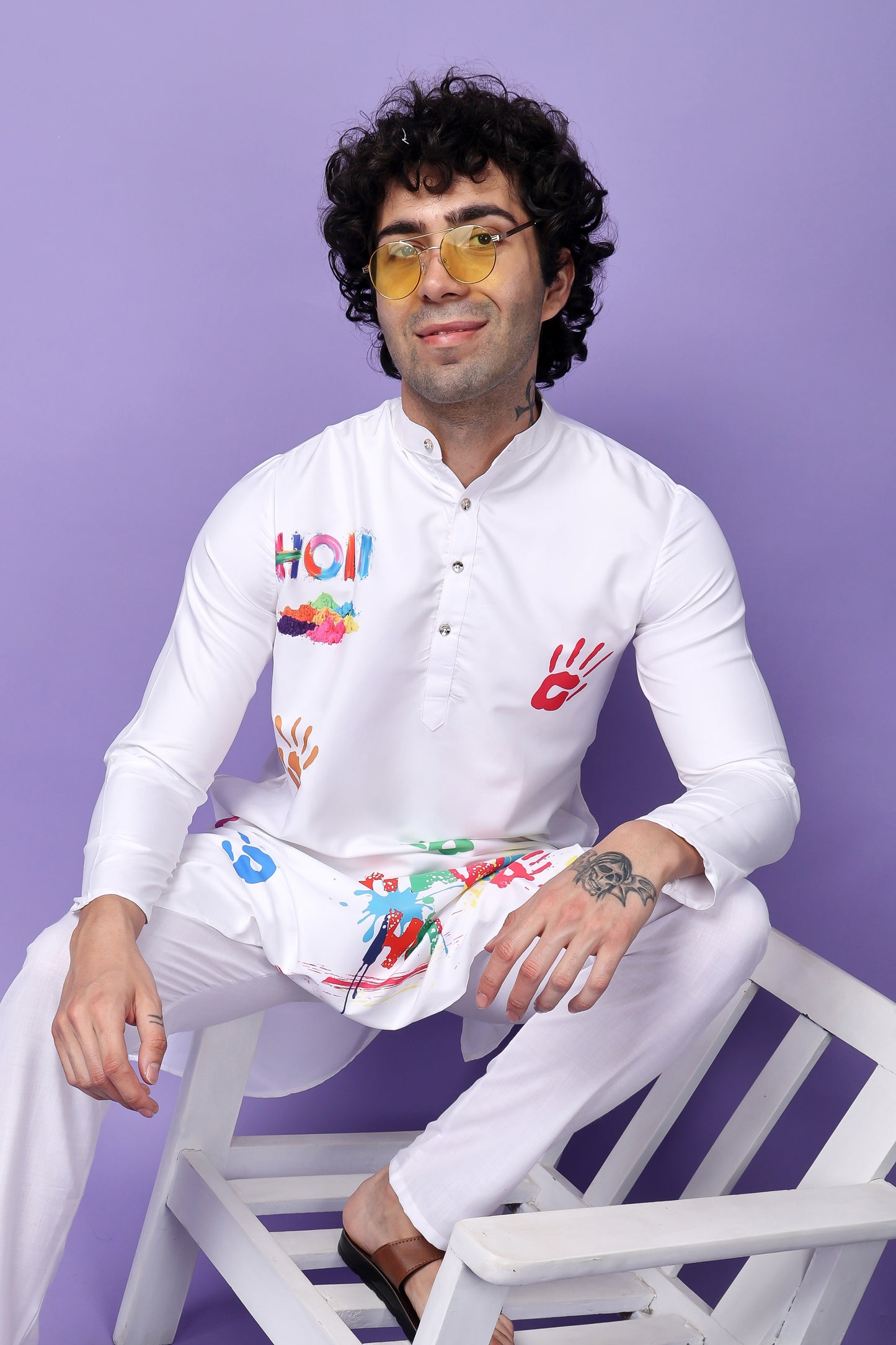 Hangup Men's Printed Holi Kurta Only