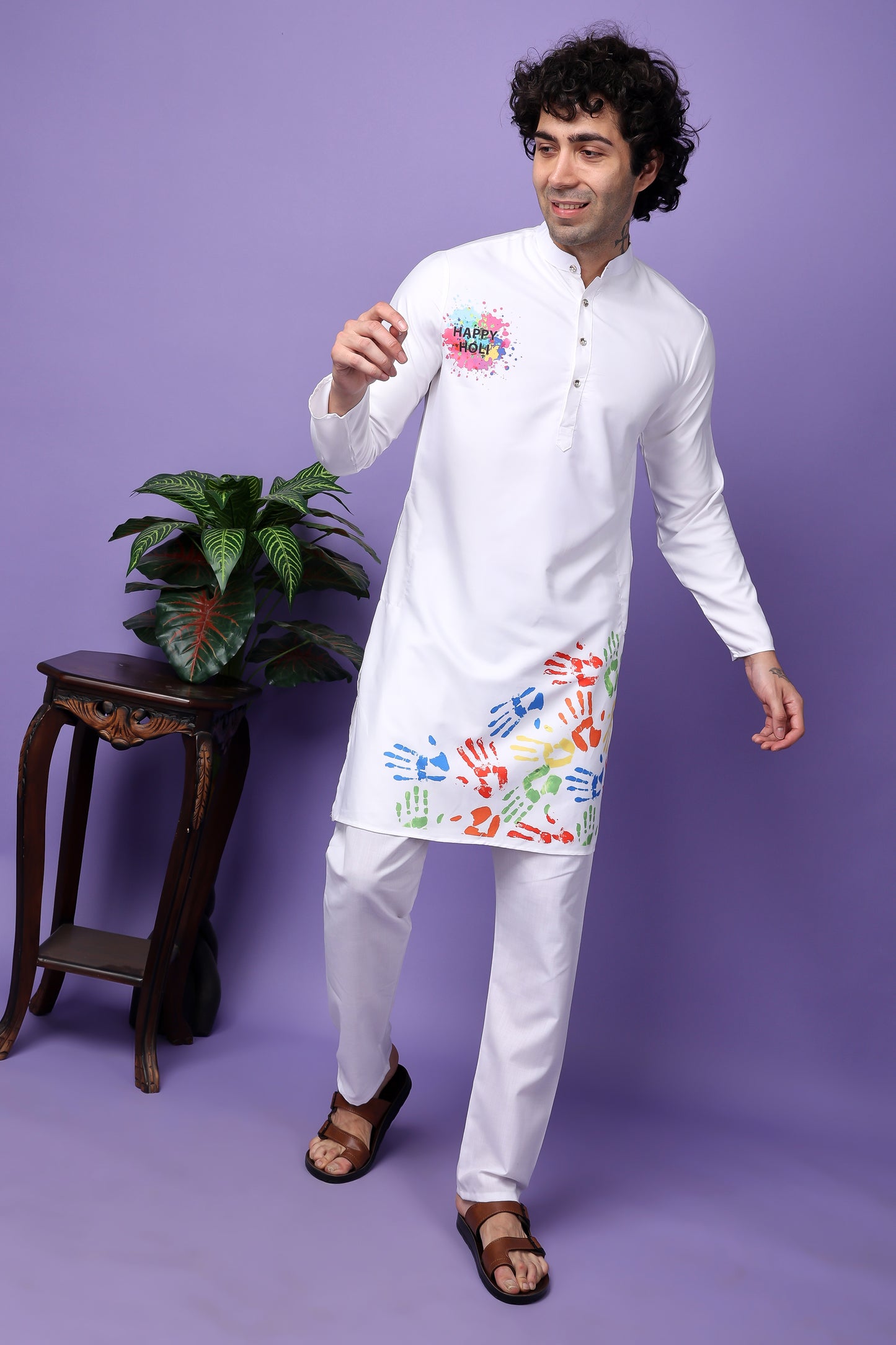 Hangup Men's Printed Holi Kurta Only