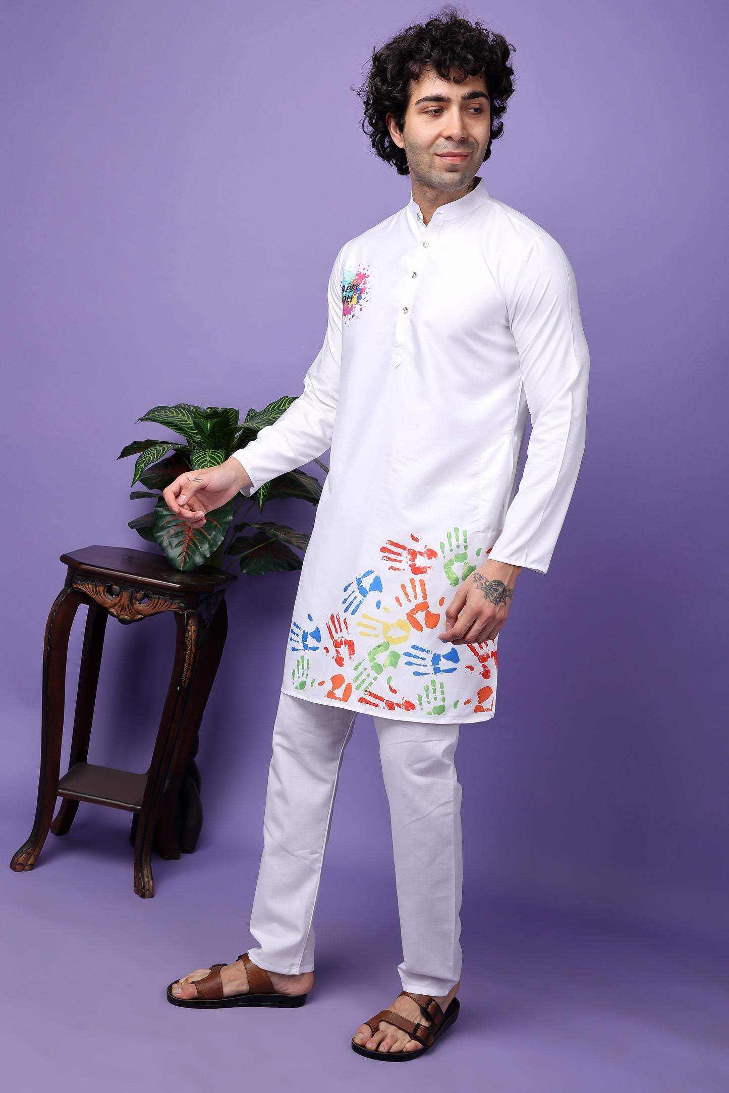 Hangup Men's Printed Holi Kurta Only