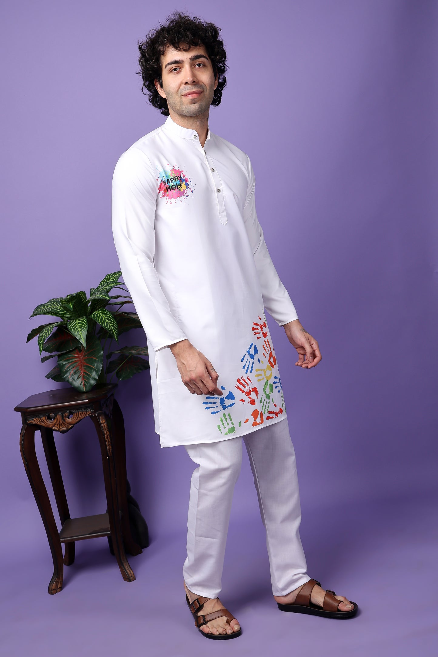 Hangup Men's Printed Holi Kurta with Pyjama Set