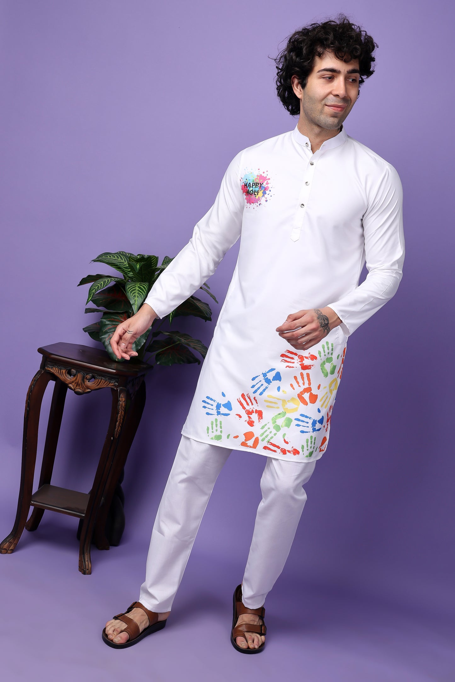 Hangup Men's Printed Holi Kurta Only