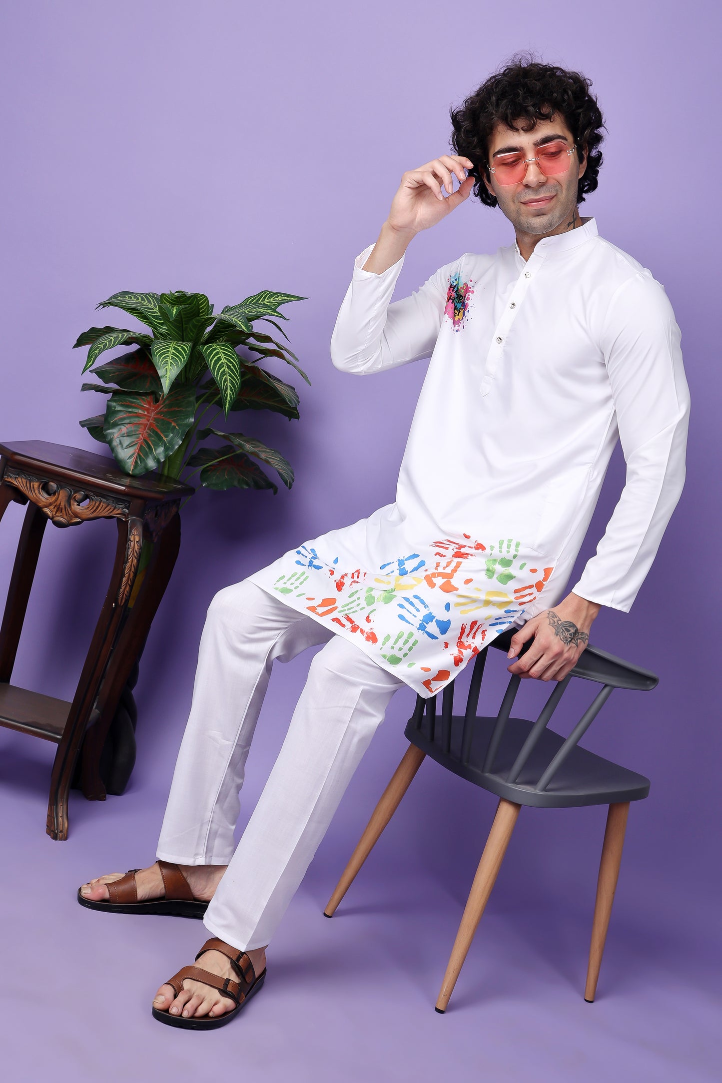 Hangup Men's Printed Holi Kurta Only