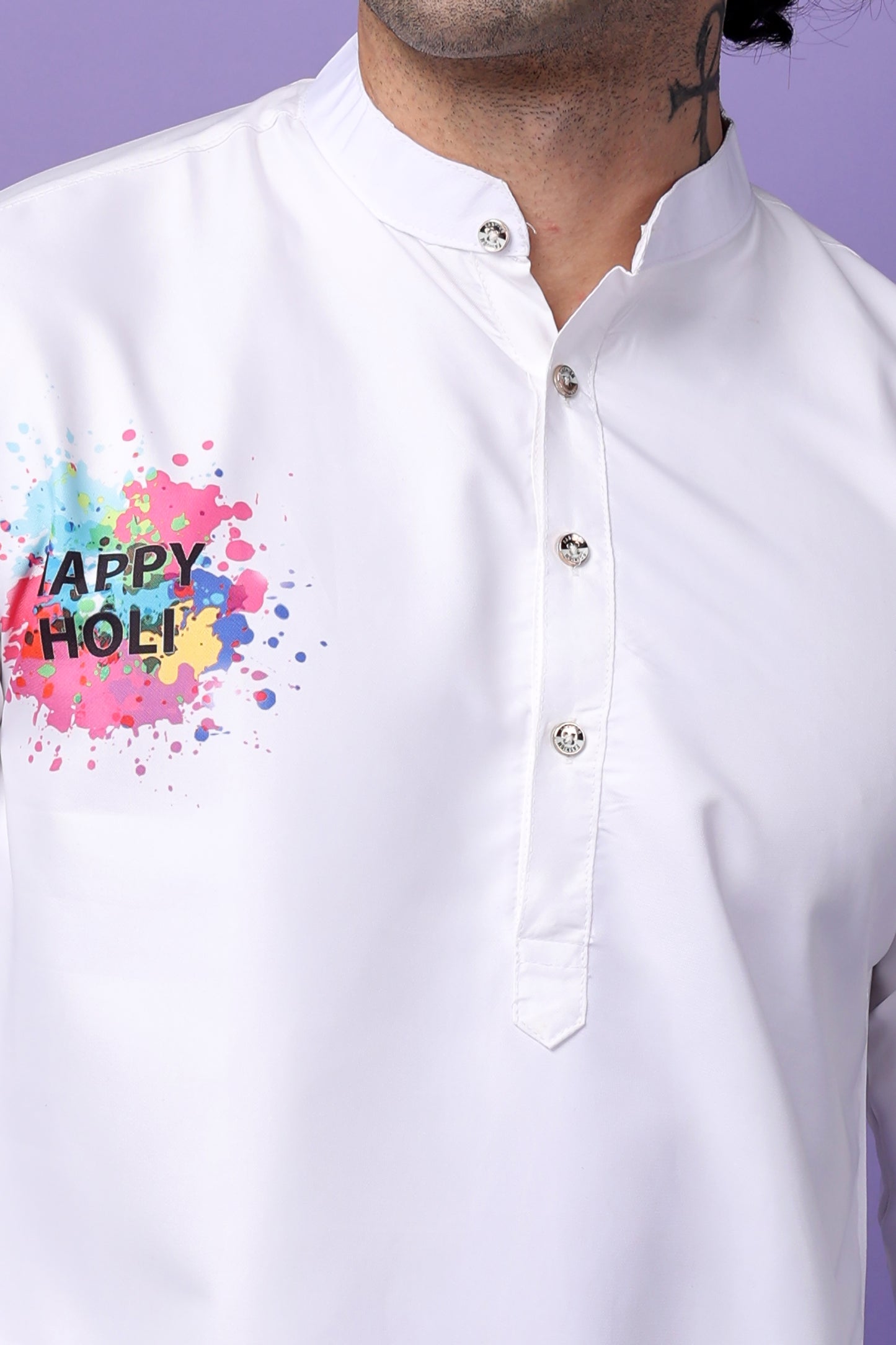 Hangup Men's Printed Holi Kurta with Pyjama Set