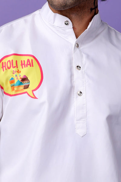 Hangup Men's Printed Holi Kurta with Pyjama Set
