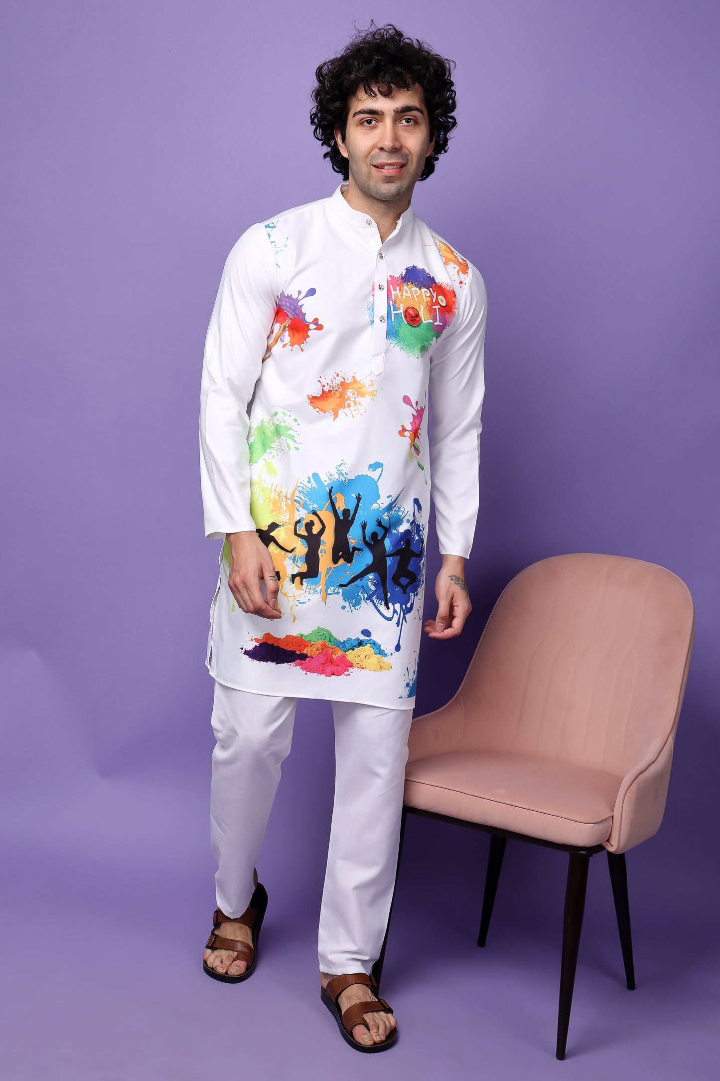 Hangup Men's Printed Holi Kurta Only