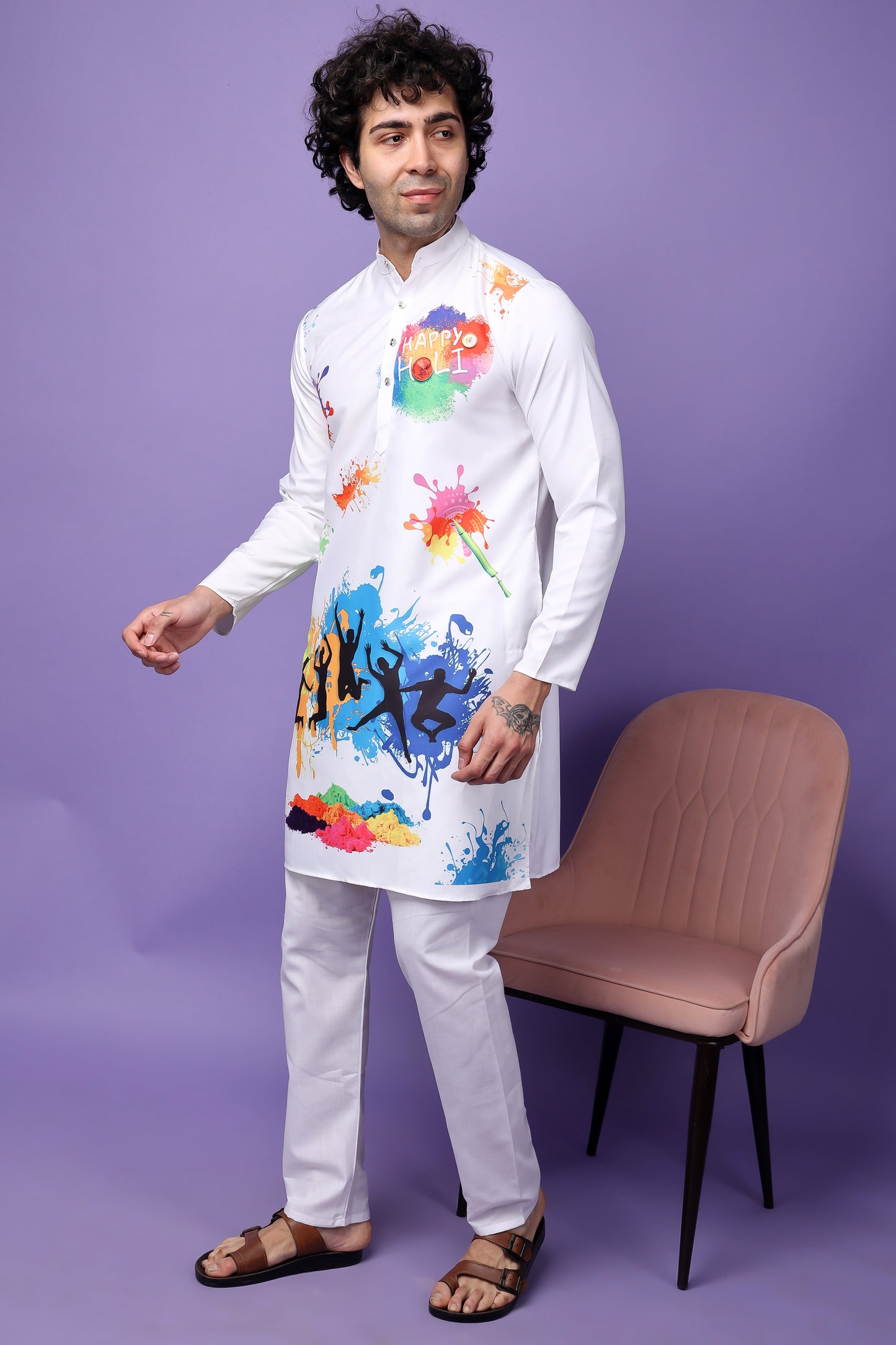 Hangup Men's Printed Holi Kurta Only