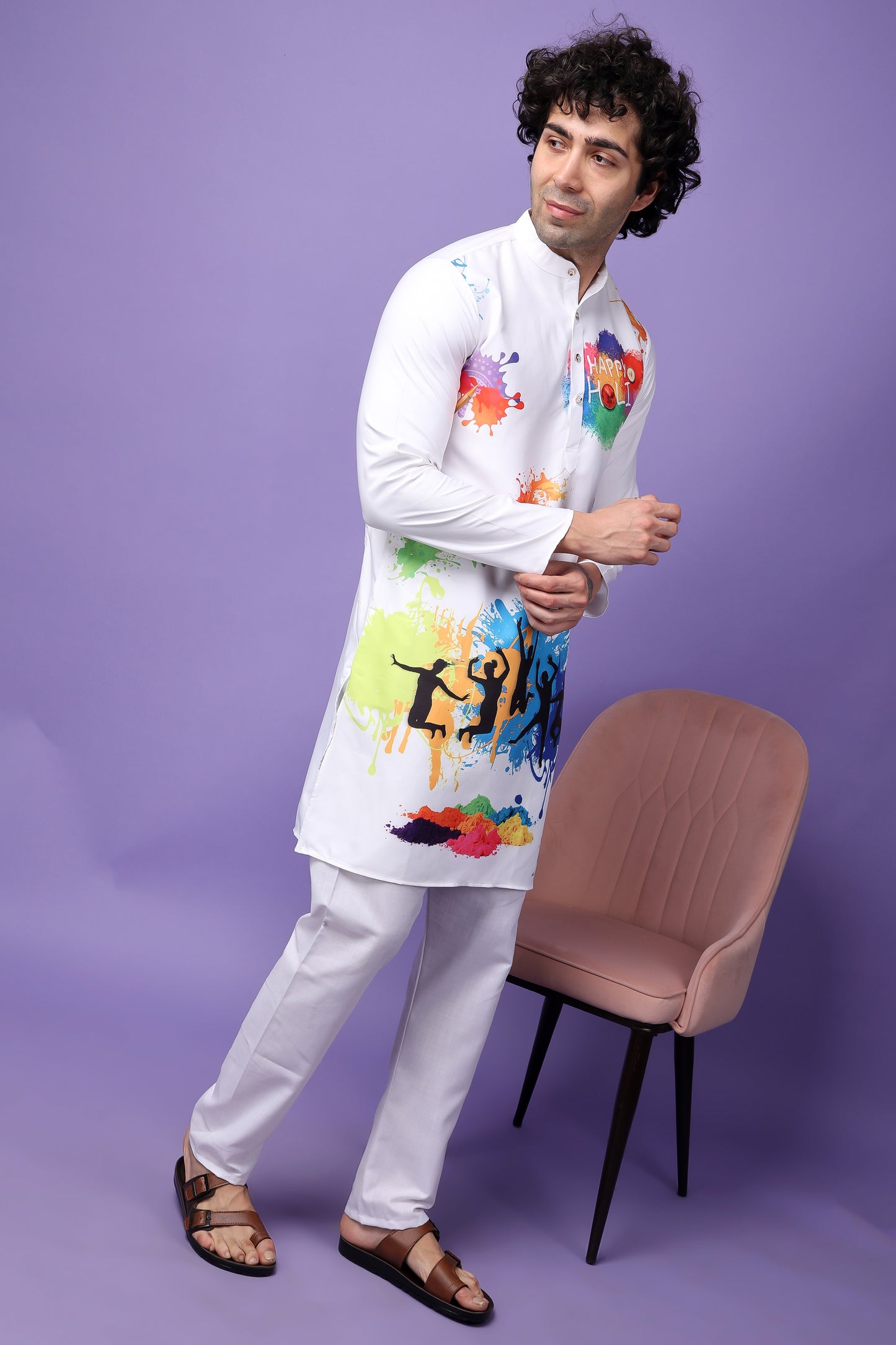 Hangup Men's Printed Holi Kurta Only