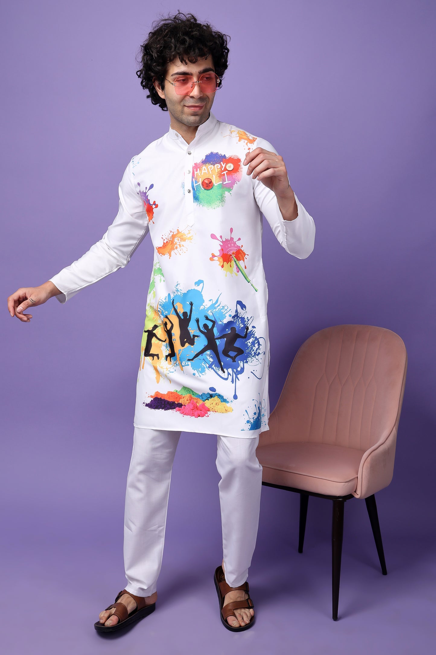 Hangup Men's Printed Holi Kurta Only