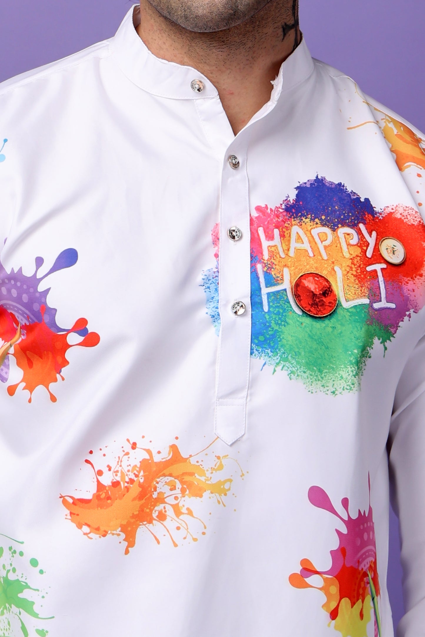 Hangup Men's Printed Holi Kurta Only