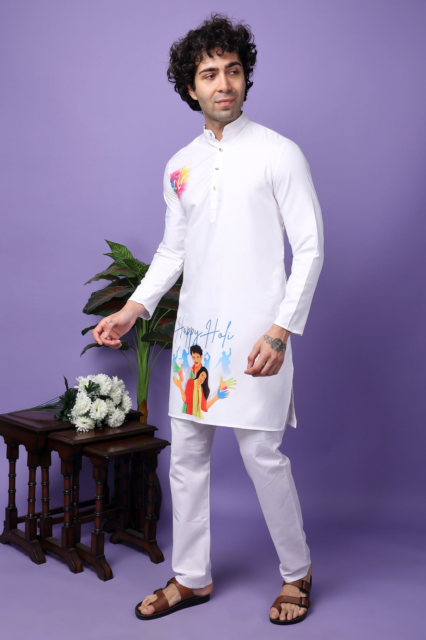 Hangup Men's Printed Holi Kurta Only