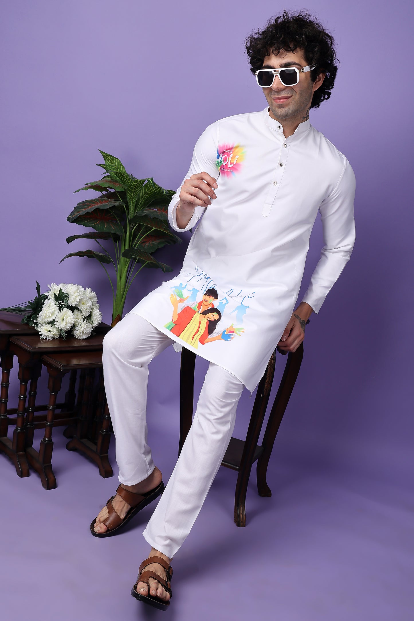 Hangup Men's Printed Holi Kurta Only