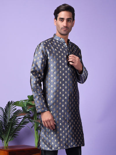 Hangup Men's Partywear DarkGrey Kurta