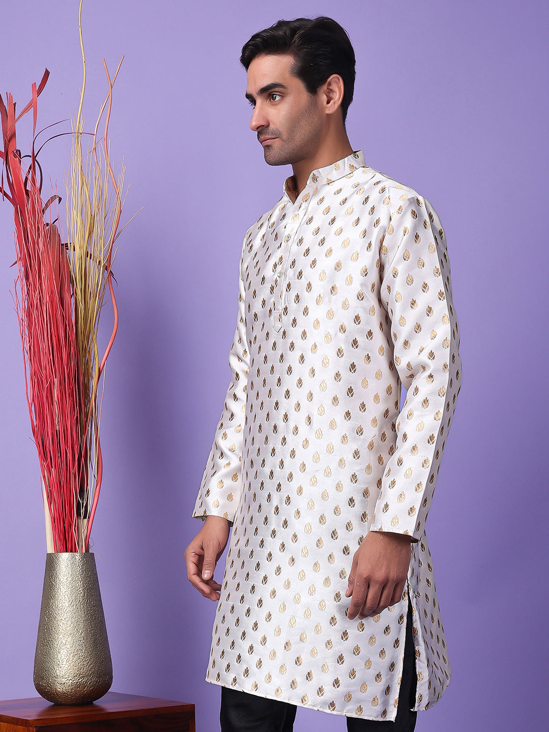 Hangup Men's Partywear White Kurta