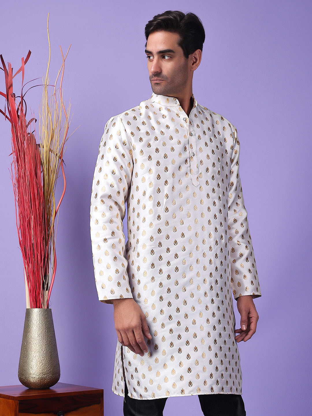 Hangup Men's Partywear White Kurta