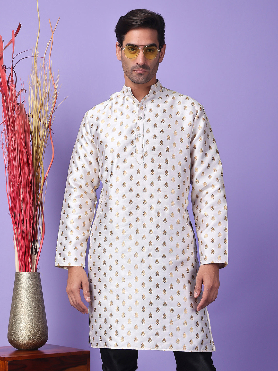 Hangup Men's Partywear White Kurta