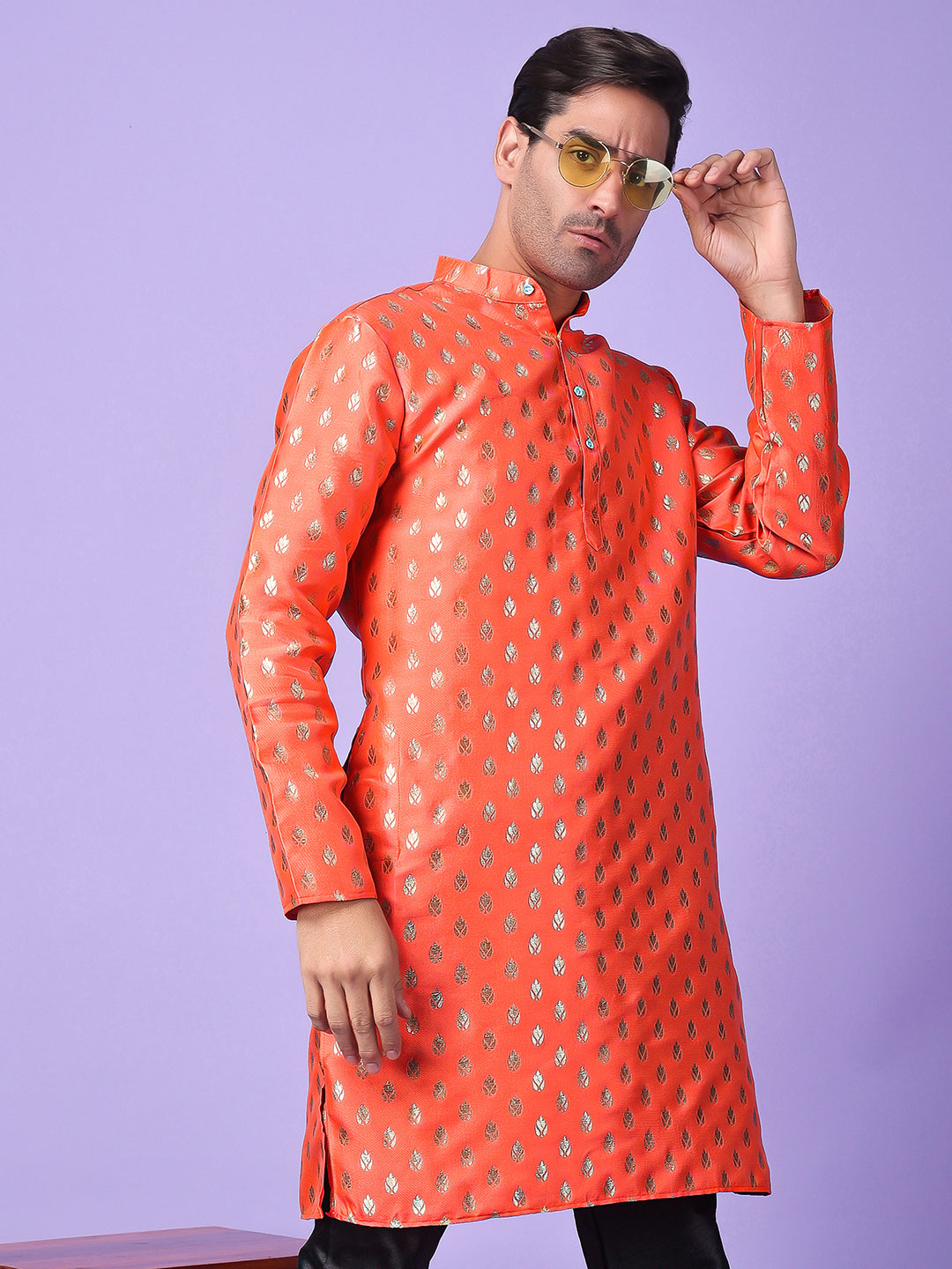 Hangup Men's Partywear Red Kurta