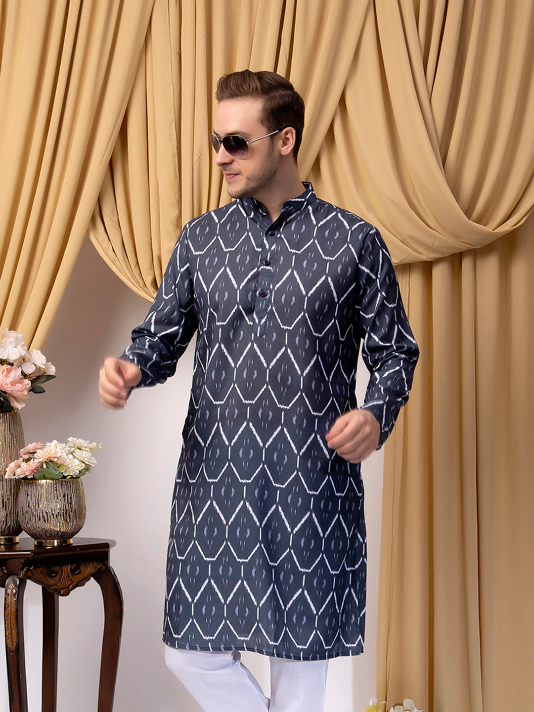 Hangup Men Partywear Multicolor Kurta