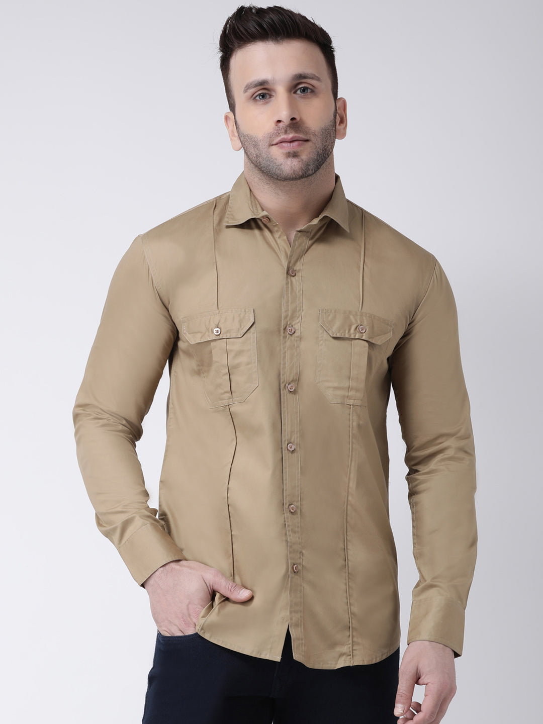 Hangup Men's Casual Solid Pure Cotton Shirt