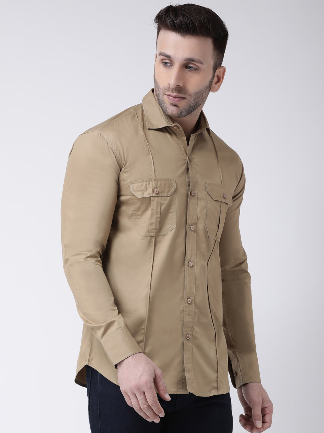 Hangup Men's Casual Solid Pure Cotton Shirt