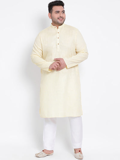 Hangup Men Partywear Yellow White Kurta Pyjama