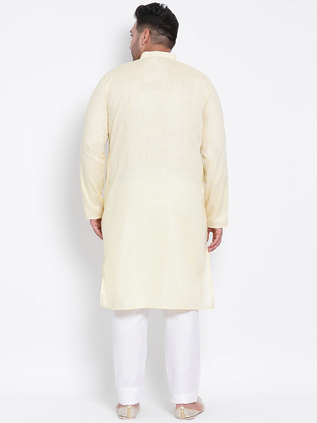 Hangup Men Partywear Yellow White Kurta Pyjama