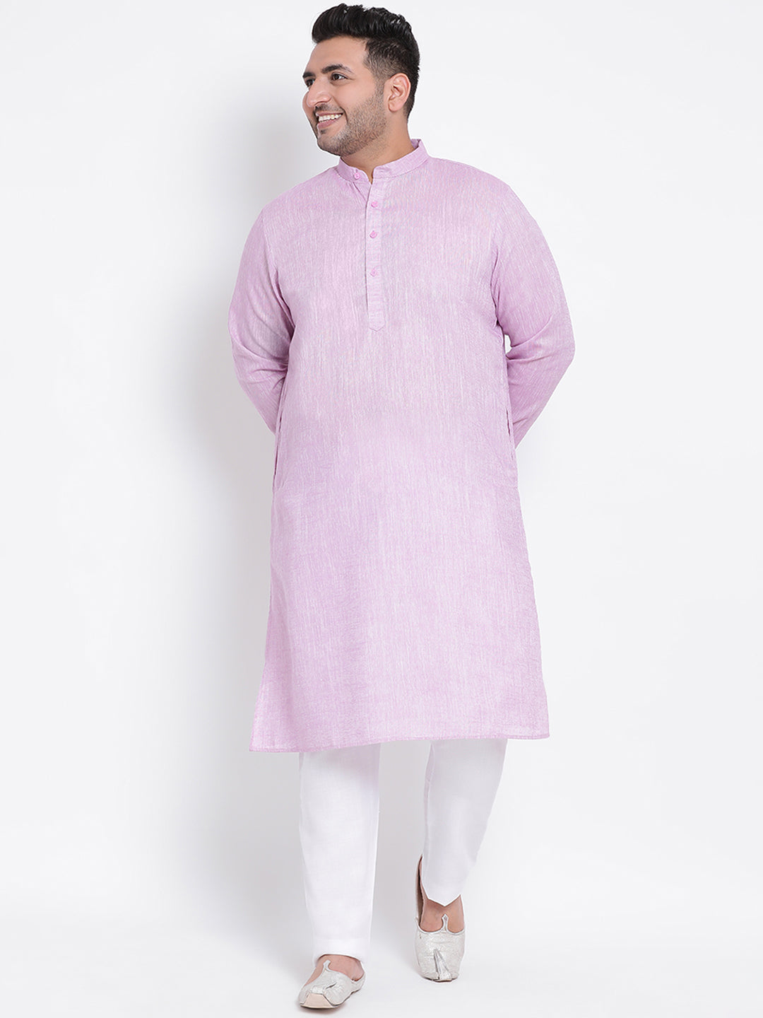 HANGUP Men Regular Fit Solid Cotton Linen Kurta Pyjama