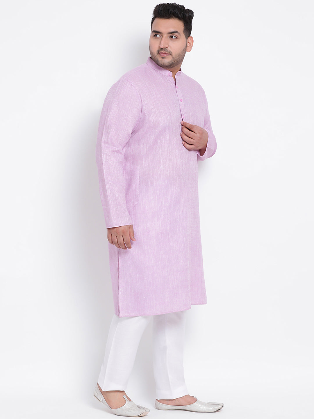 HANGUP Men Regular Fit Solid Cotton Linen Kurta Pyjama