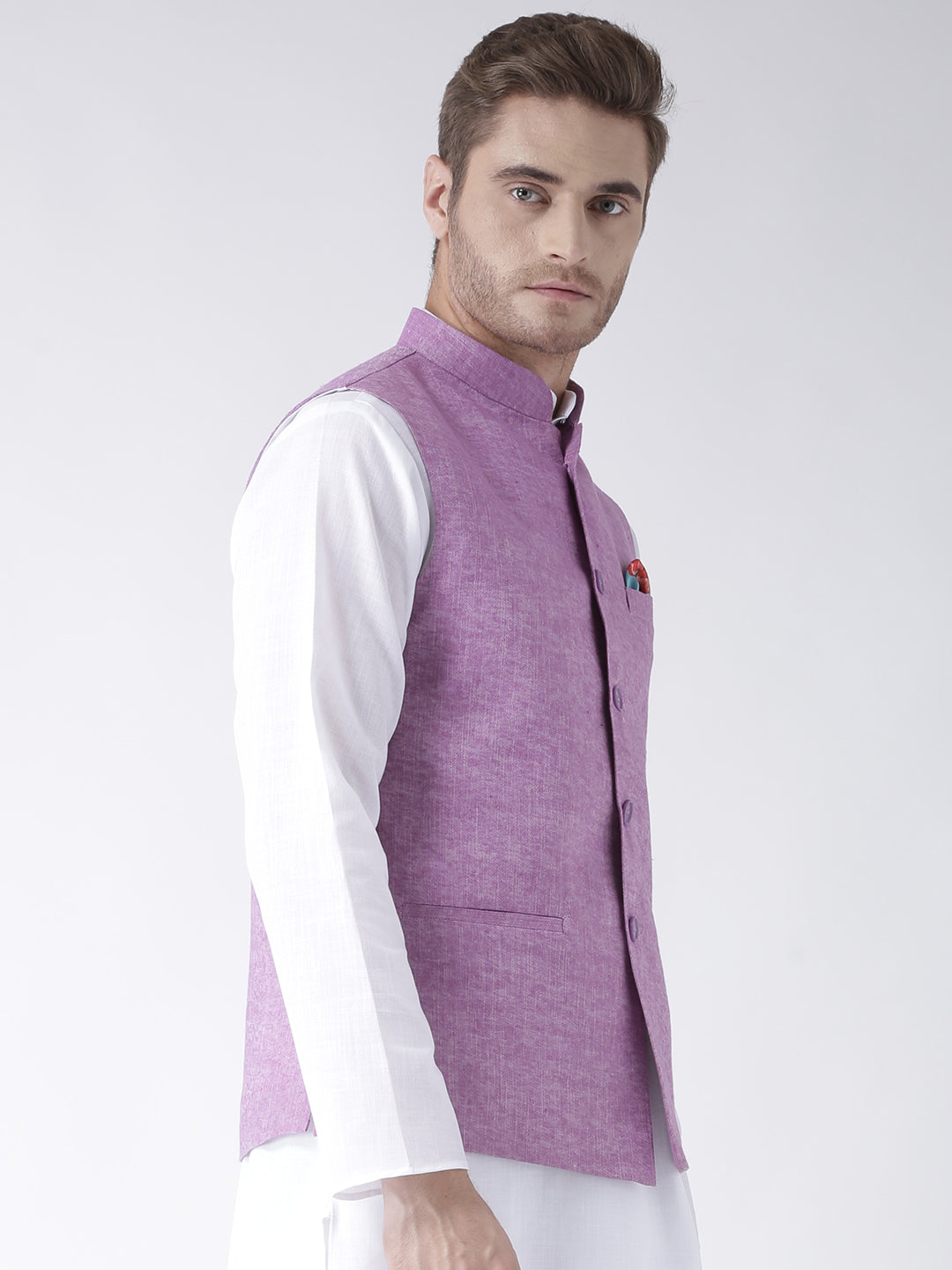 Hangup Men's Solid Linen Formal WaistCoat