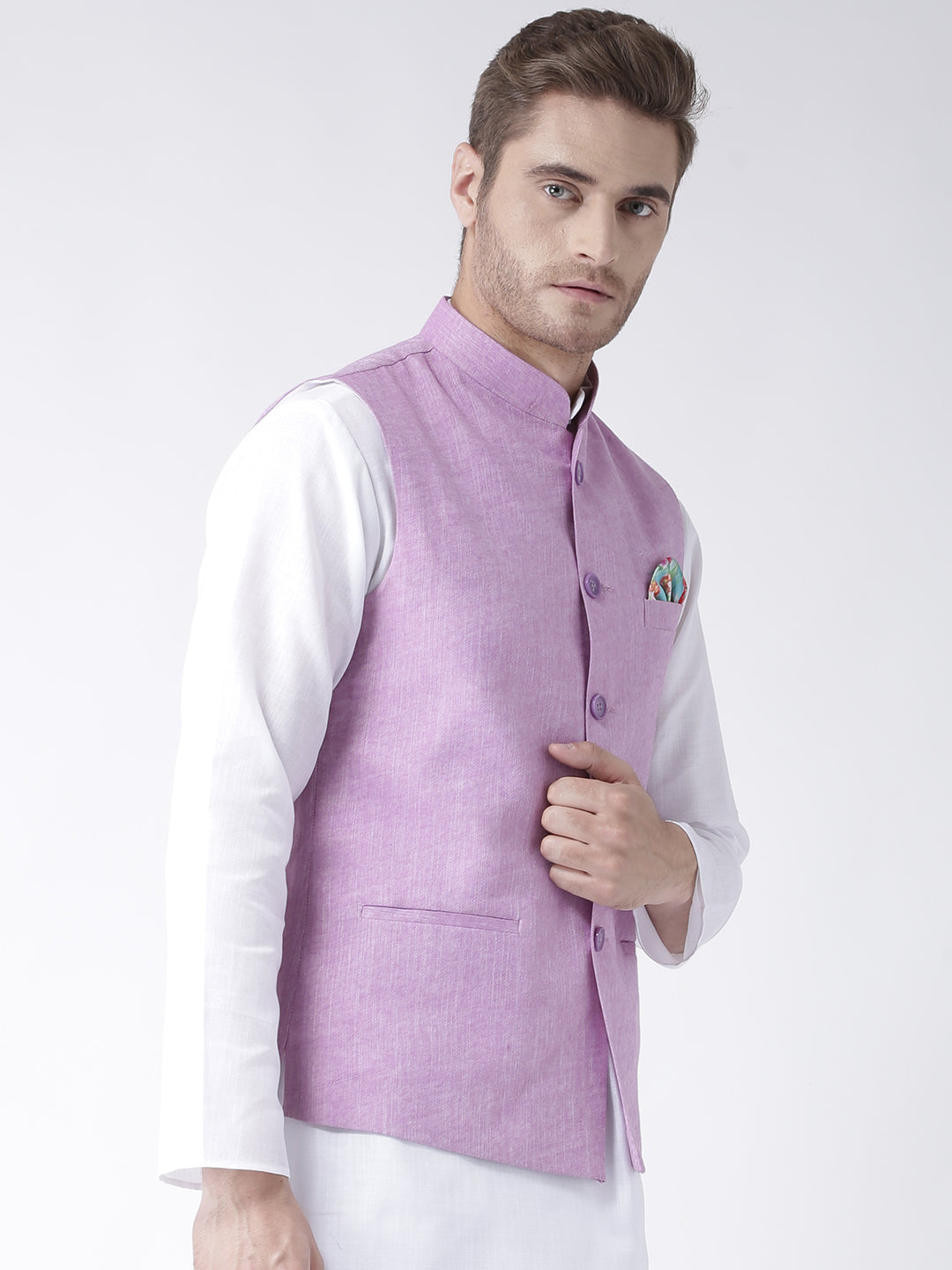 Hangup Men's Solid Linen Formal WaistCoat