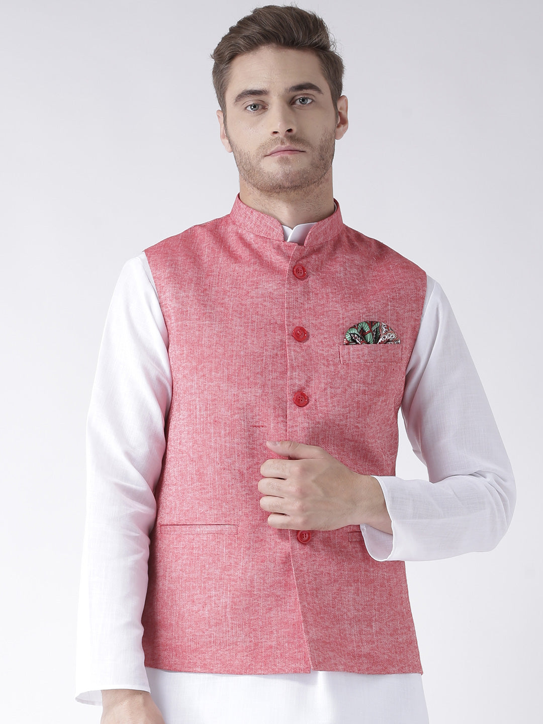 Hangup Men's Solid Linen Formal WaistCoat