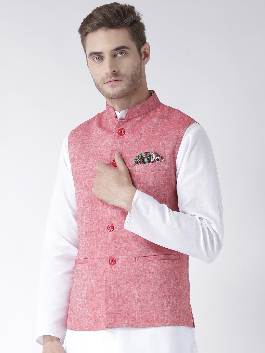 Hangup Men's Solid Linen Formal WaistCoat