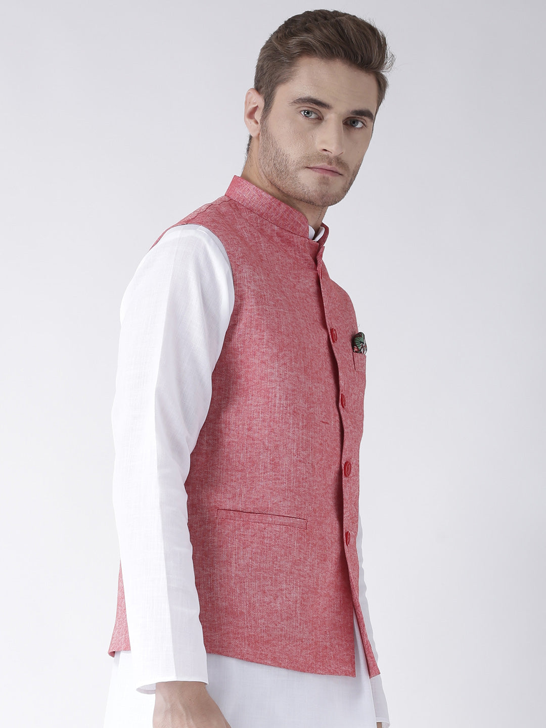 Hangup Men's Solid Linen Formal WaistCoat