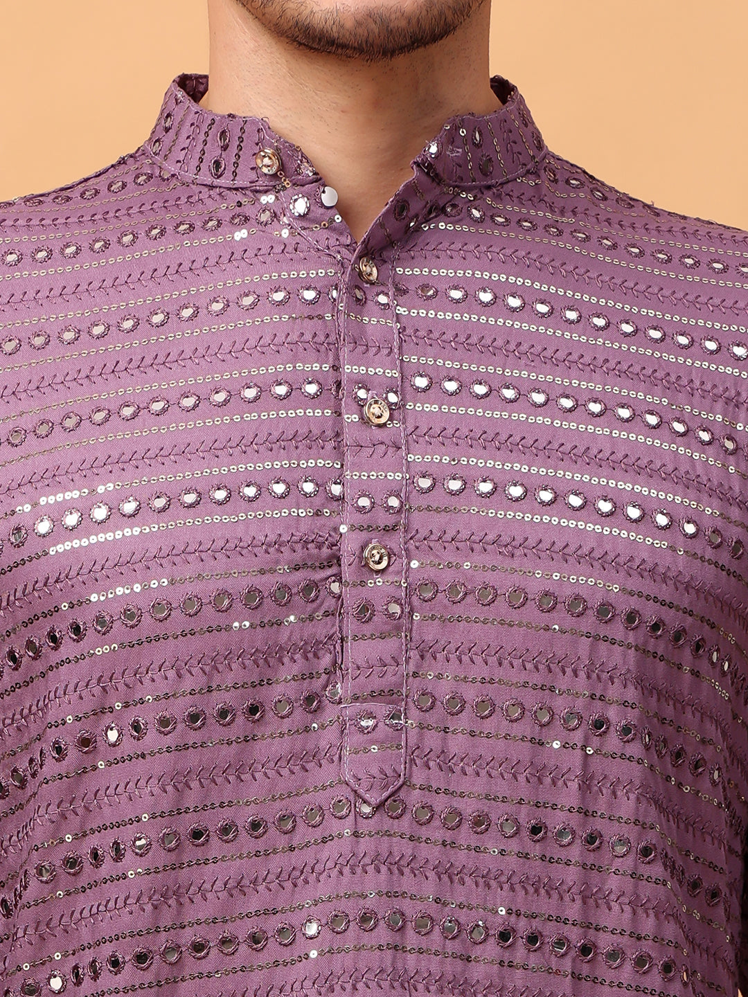 Hangup Men Partywear Embroidered  Purple Kurta pyjama set