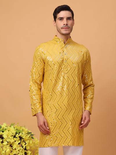 Hangup Mens Partywear Yellow  Kurta