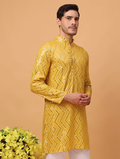 Hangup Mens Partywear Yellow  Kurta