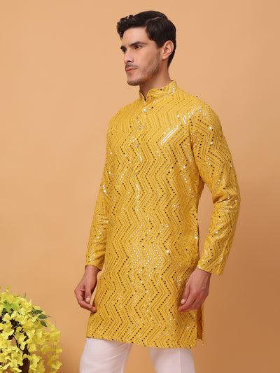 Hangup Mens Partywear Yellow  Kurta