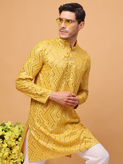 Hangup Mens Partywear Yellow  Kurta