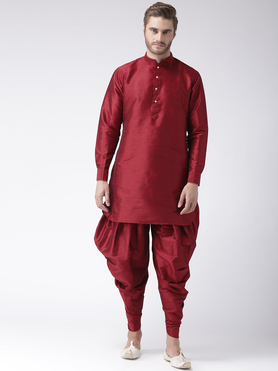 Hangup Men's Regular Solid Dupion Kurta Harem