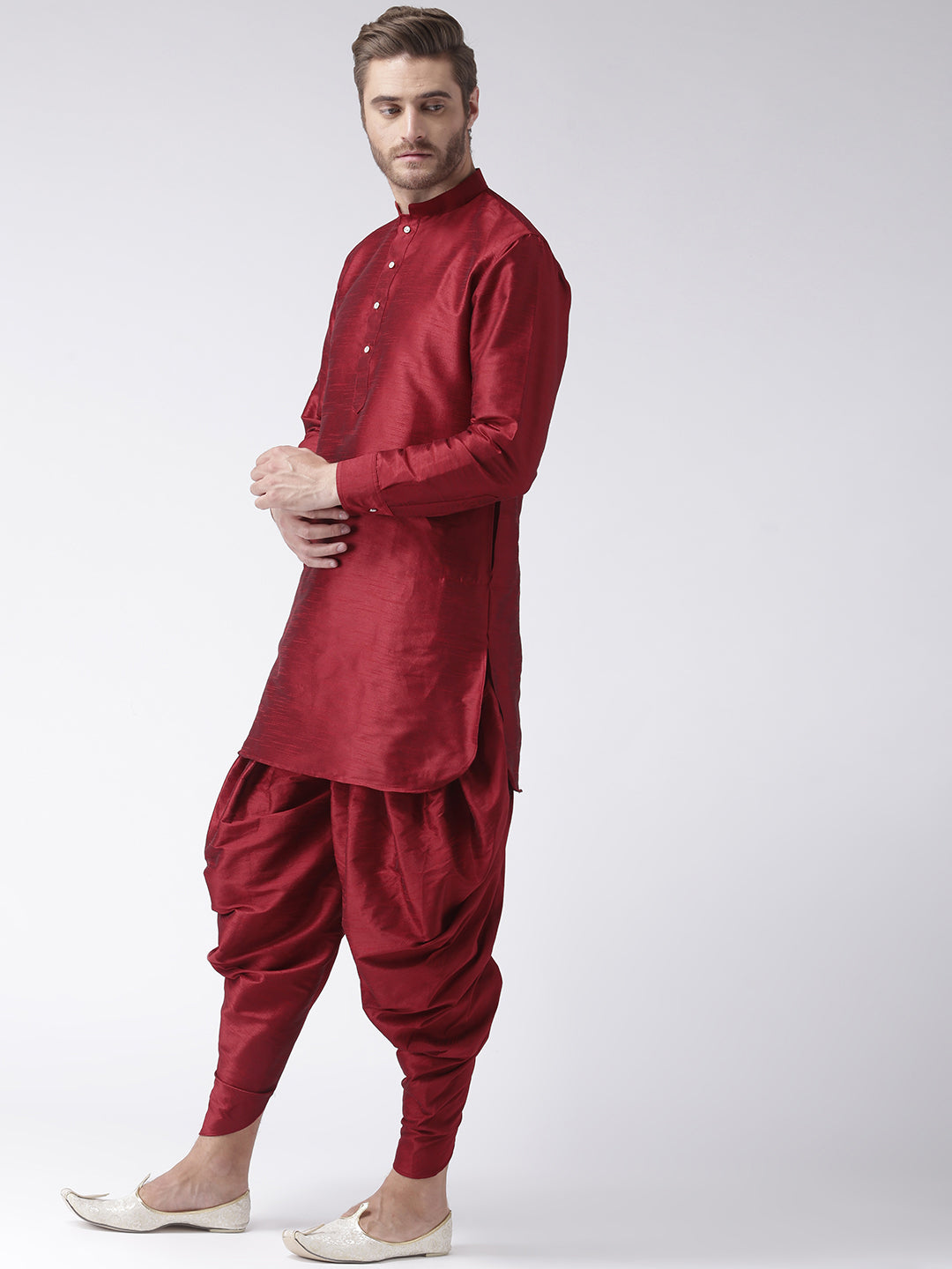 Hangup Men's Regular Solid Dupion Kurta Harem