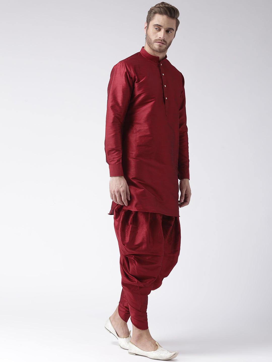 Hangup Men's Regular Solid Dupion Kurta Harem