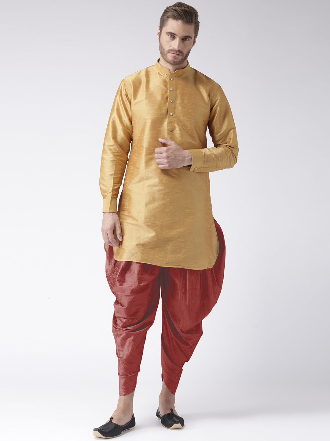 Hangup Men's Regular Solid Dupion Kurta Harem