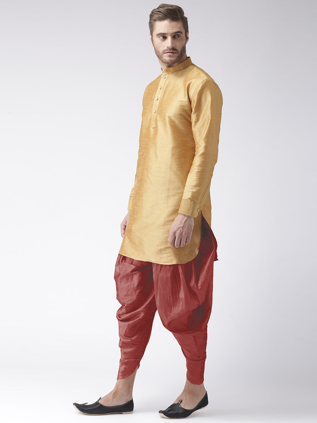 Hangup Men's Regular Solid Dupion Kurta Harem