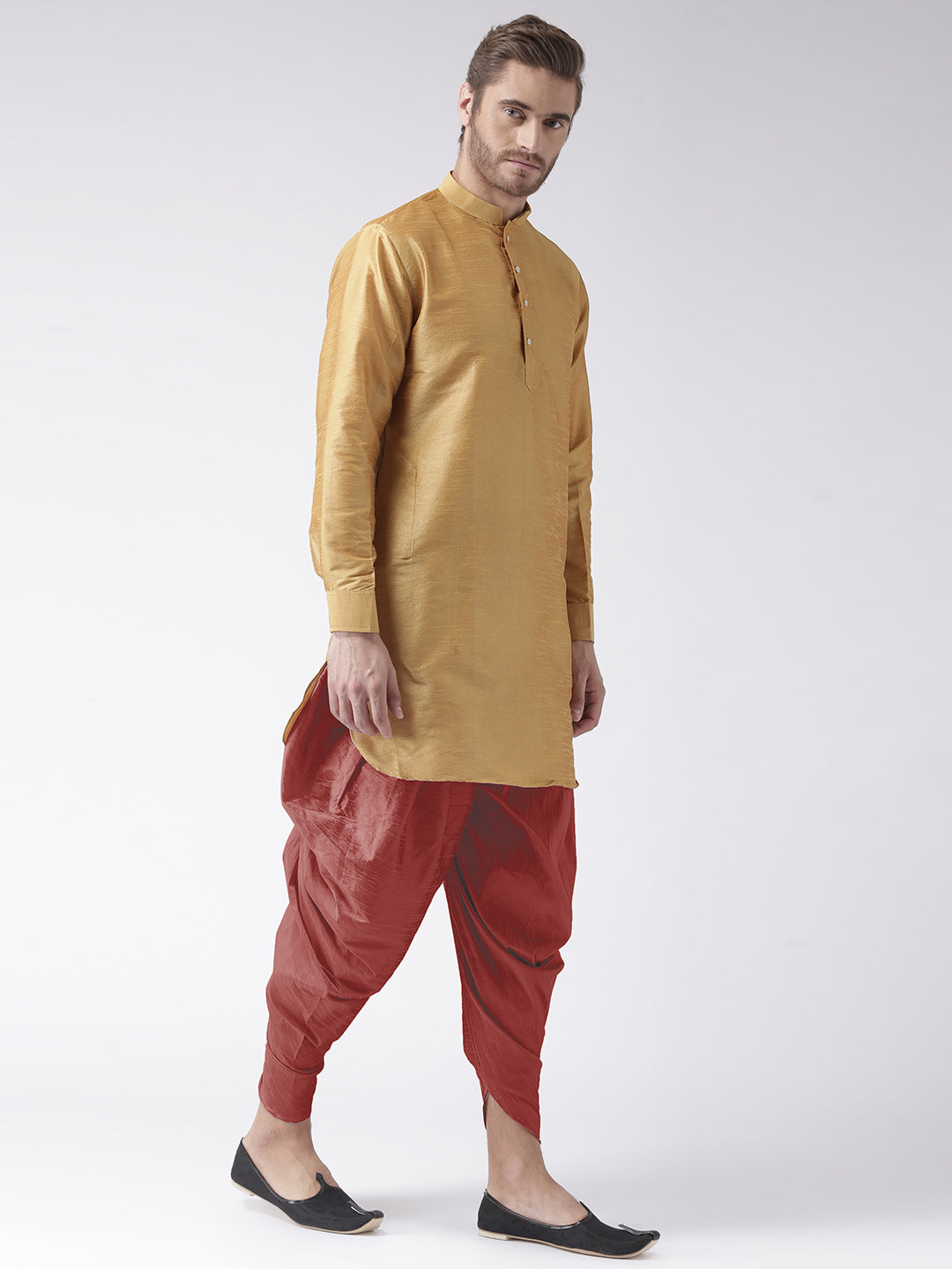 Hangup Men's Regular Solid Dupion Kurta Harem