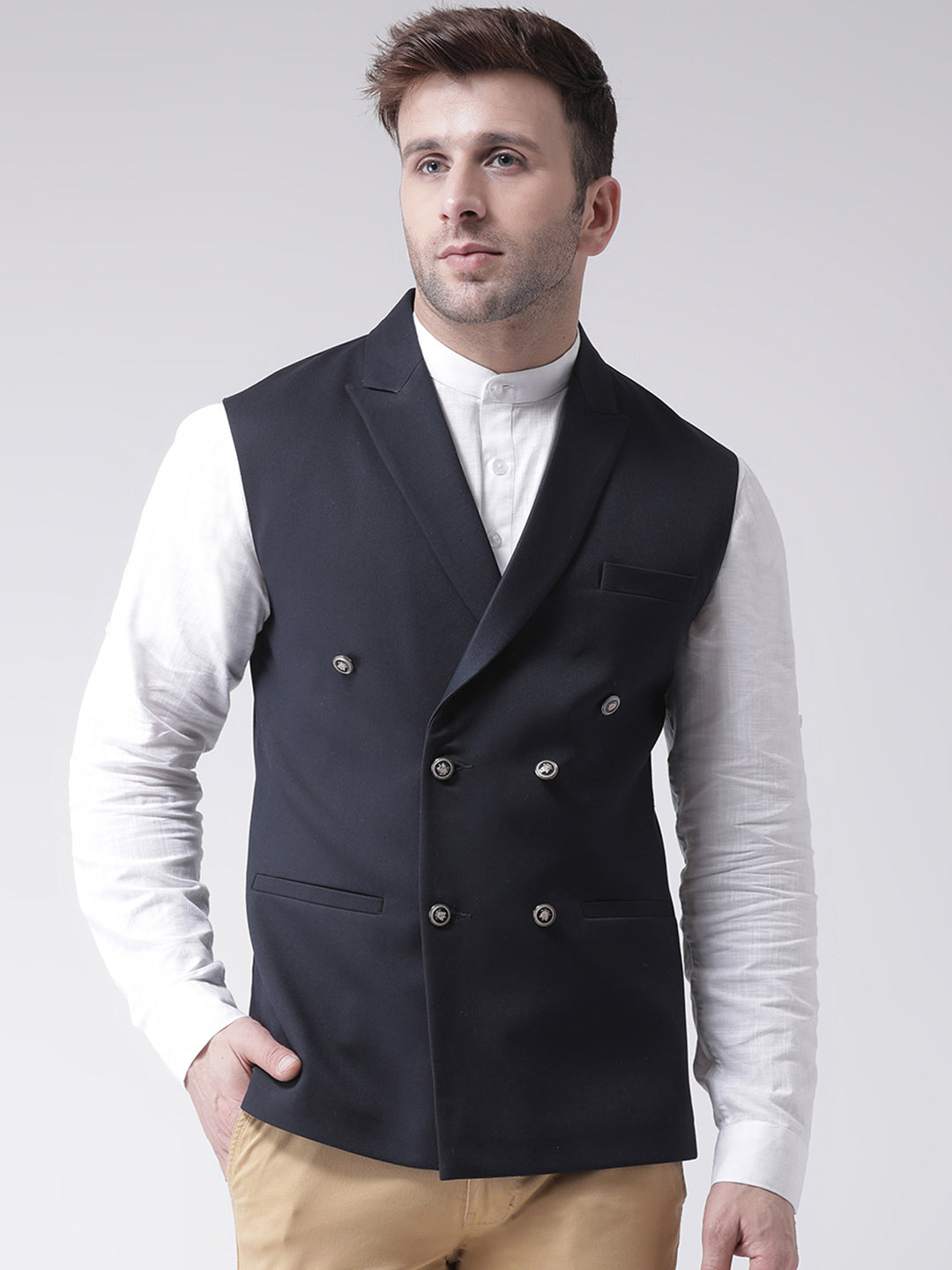 Hangup Men's Solid Blend Formal WaistCoat