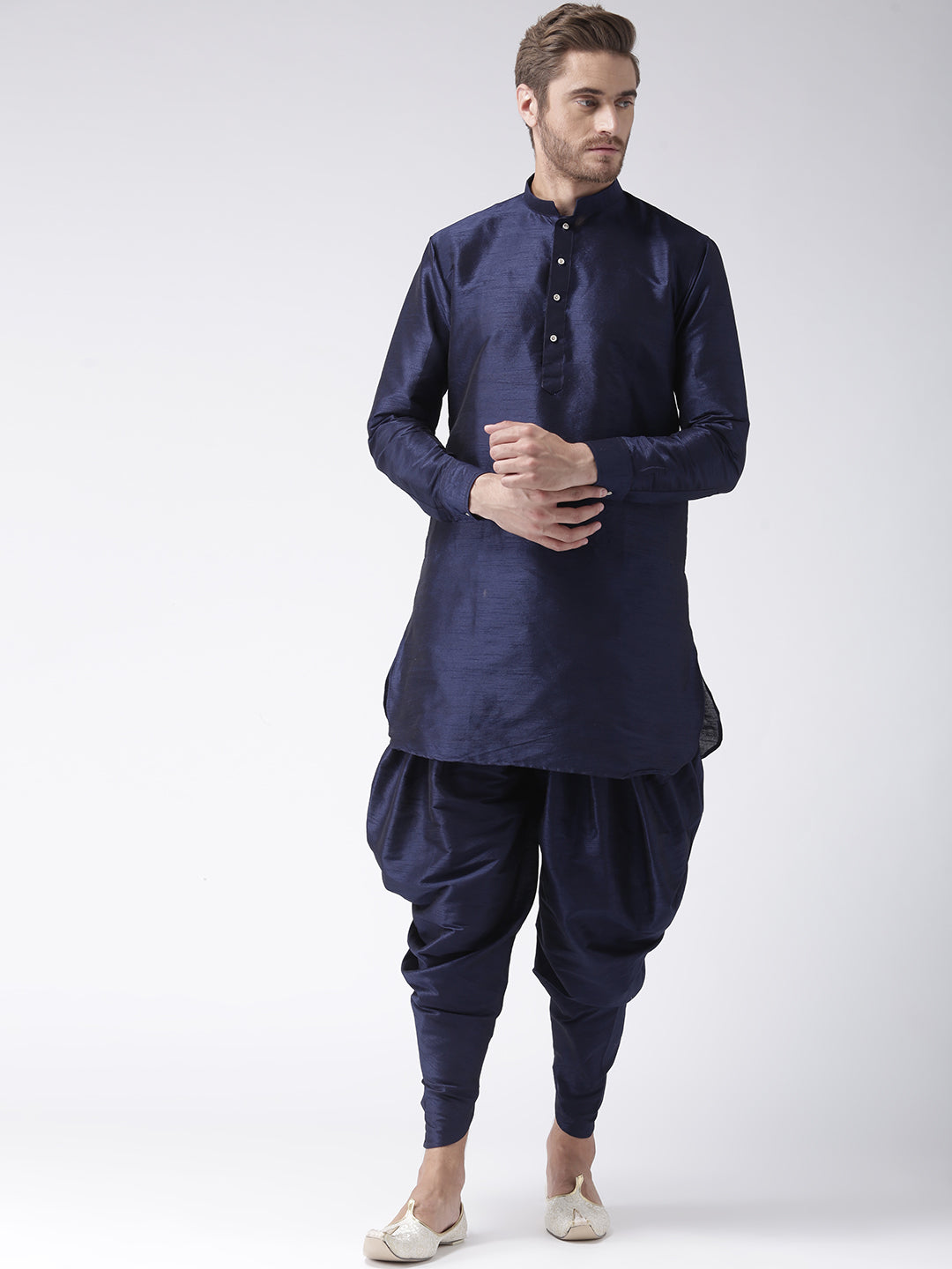 Hangup Men's Regular Solid Dupion Kurta Harem