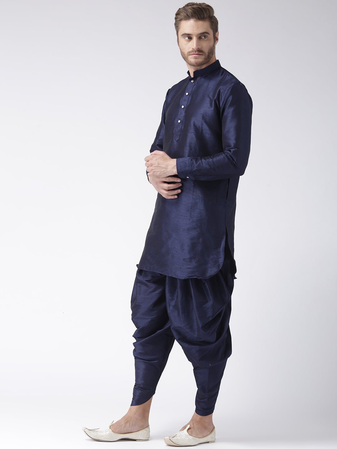 Hangup Men's Regular Solid Dupion Kurta Harem