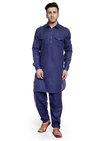 Hangup Men's Regular Fit Solid Cotton Kurta Pajama