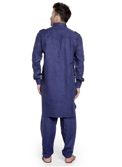 Hangup Men's Regular Fit Solid Cotton Kurta Pajama